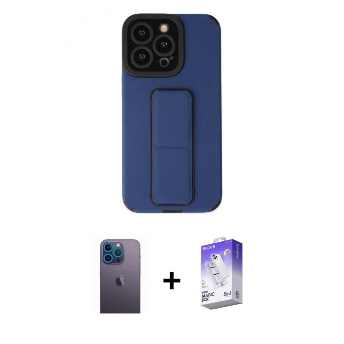 MARSİLYAN™- iPhone 13 Pro Max Kılıf Çekirdek Yansıma - Siyah Bilvis 5in1 3D Magic Cam Ekran Koruyucu + Neon Fosforlu Kamera Lens - MI