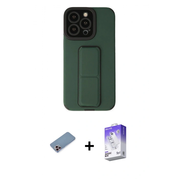 MARSİLYAN™- iPhone 13 Pro Max Kılıf Çekirdek Yansıma - Siyah Bilvis 5in1 3D Magic Cam Ekran Koruyucu + Shine Kamera Lens Koruma Cam - PE