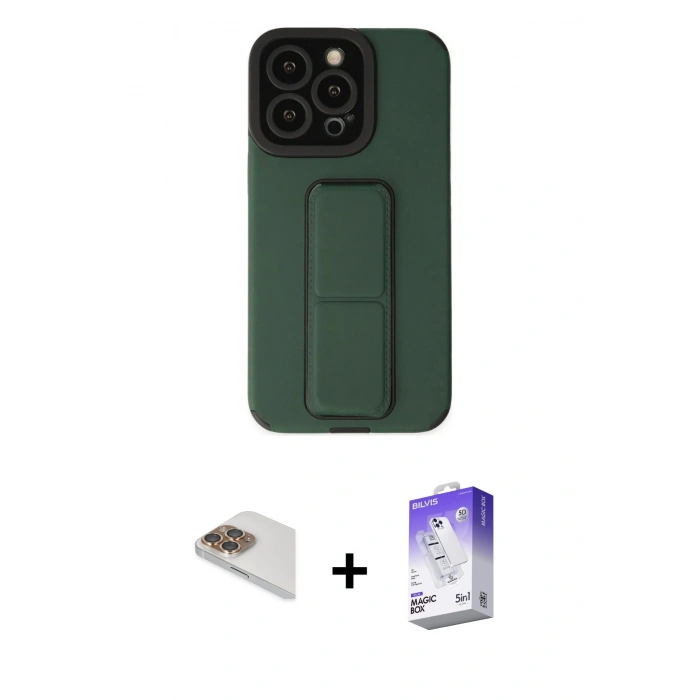 MARSİLYAN™- iPhone 13 Pro Max Kılıf Çekirdek Yansıma - Siyah Bilvis 5in1 3D Magic Cam Ekran Koruyucu + Pers Alüminyum Kamera Lens - GD