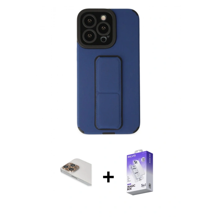 MARSİLYAN™- iPhone 13 Pro Max Kılıf Çekirdek Yansıma - Siyah Bilvis 5in1 3D Magic Cam Ekran Koruyucu + Pers Alüminyum Kamera Lens - GD