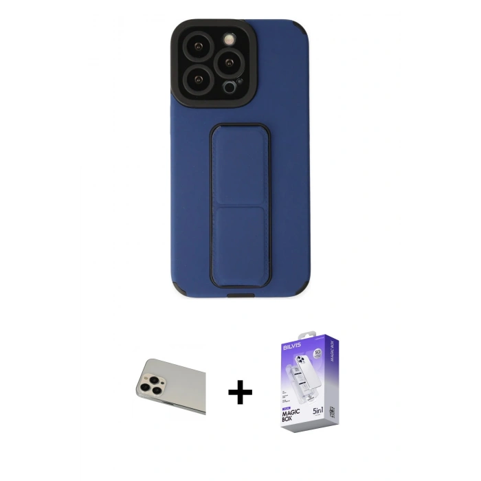 MARSİLYAN™- iPhone 13 Pro Max Kılıf Çekirdek Yansıma - Siyah Bilvis 5in1 3D Magic Cam Ekran Koruyucu + Rainbow Kamera Lens Koruma Cam - REGD