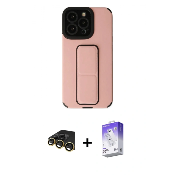 MARSİLYAN™- iPhone 13 Pro Max Kılıf Çekirdek Yansıma - Siyah Bilvis 5in1 3D Magic Cam Ekran Koruyucu + Raze Metal Kamera Lens - GD
