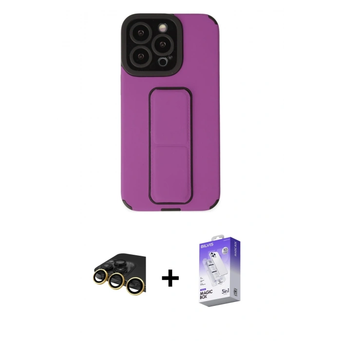 MARSİLYAN™- iPhone 13 Pro Max Kılıf Çekirdek Yansıma - Siyah Bilvis 5in1 3D Magic Cam Ekran Koruyucu + Raze Metal Kamera Lens - GD