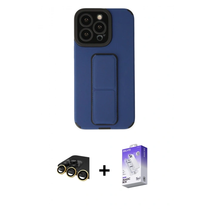 MARSİLYAN™- iPhone 13 Pro Max Kılıf Çekirdek Yansıma - Siyah Bilvis 5in1 3D Magic Cam Ekran Koruyucu + Raze Metal Kamera Lens - GD