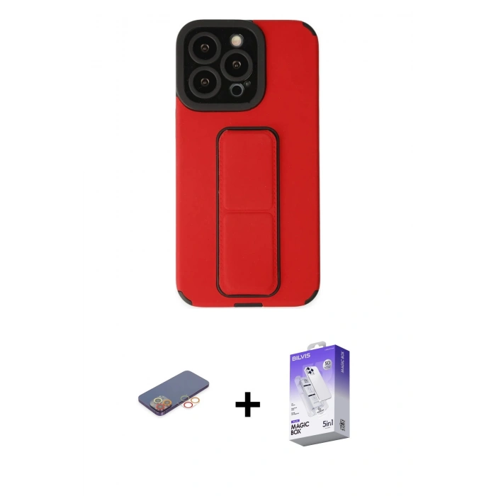 MARSİLYAN™- iPhone 13 Pro Max Kılıf Çekirdek Yansıma - Siyah Bilvis 5in1 3D Magic Cam Ekran Koruyucu + Renkli Kamera Lens Koruma Cam - TU