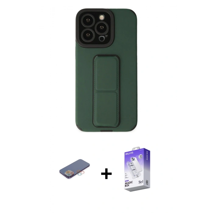 MARSİLYAN™- iPhone 13 Pro Max Kılıf Çekirdek Yansıma - Siyah Bilvis 5in1 3D Magic Cam Ekran Koruyucu + Renkli Kamera Lens Koruma Cam - PE