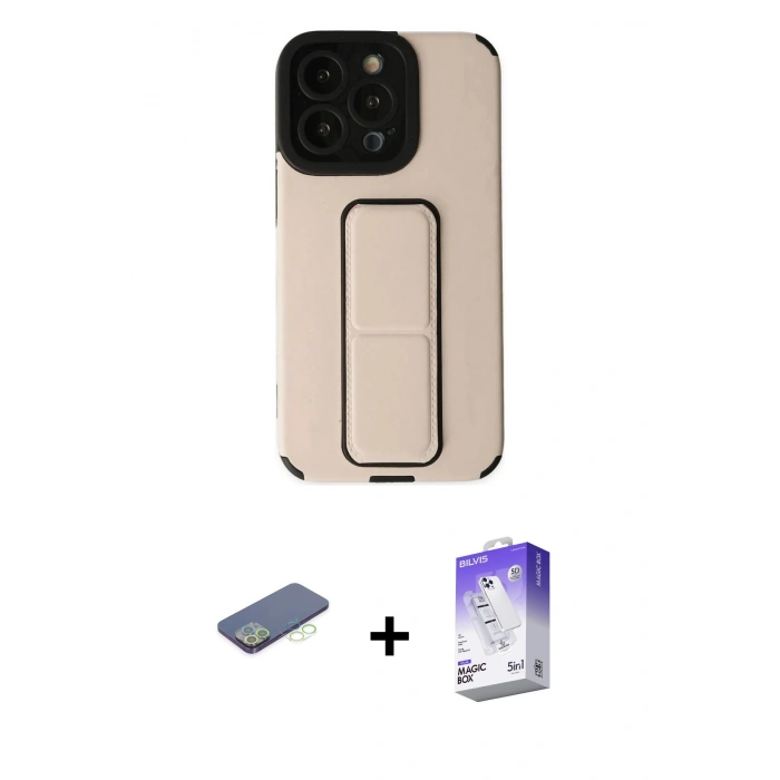 MARSİLYAN™- iPhone 13 Pro Max Kılıf Çekirdek Yansıma - Siyah Bilvis 5in1 3D Magic Cam Ekran Koruyucu + Renkli Kamera Lens Koruma Cam - YL