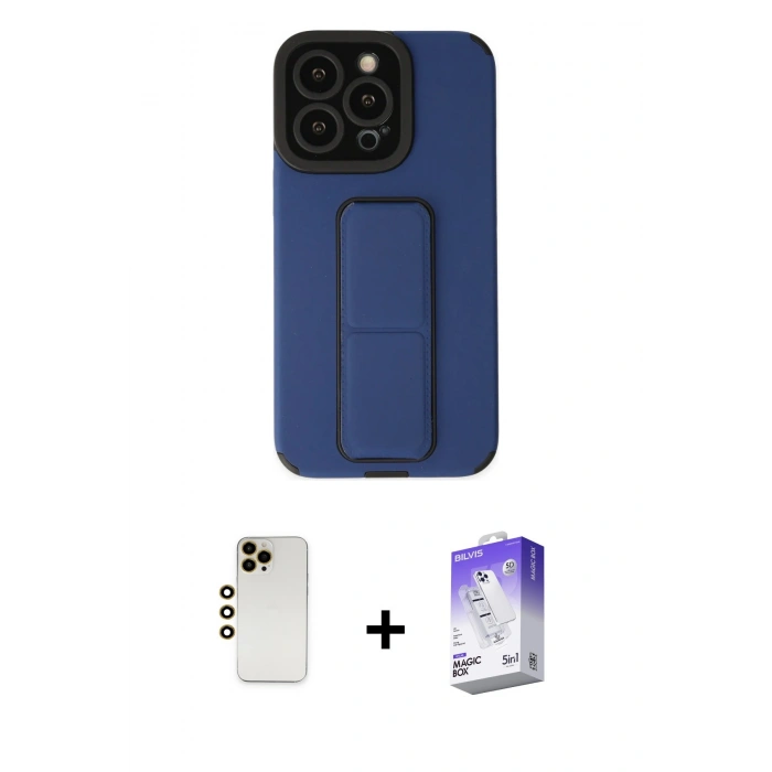 MARSİLYAN™- iPhone 13 Pro Max Kılıf Çekirdek Yansıma - Siyah Bilvis 5in1 3D Magic Cam Ekran Koruyucu + Shine Kamera Lens - GD