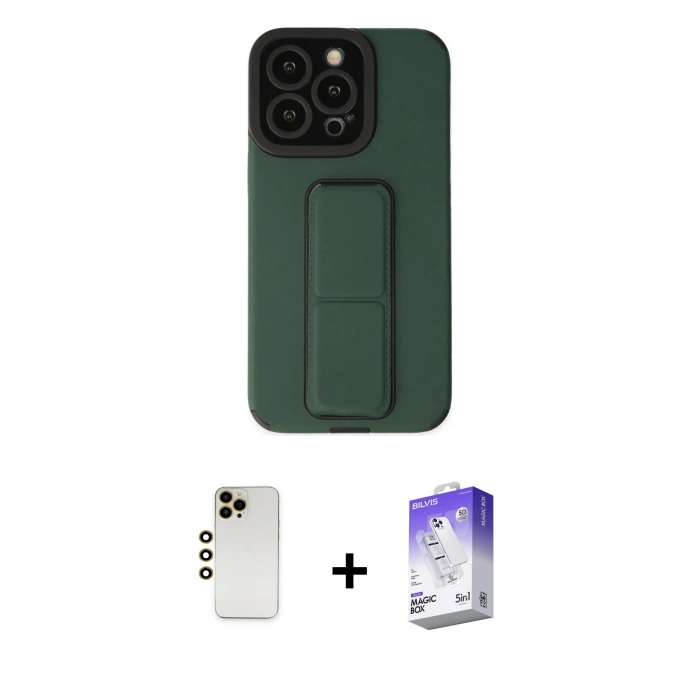 MARSİLYAN™- iPhone 13 Pro Max Kılıf Çekirdek Yansıma - Siyah Bilvis 5in1 3D Magic Cam Ekran Koruyucu + Shine Kamera Lens - GD