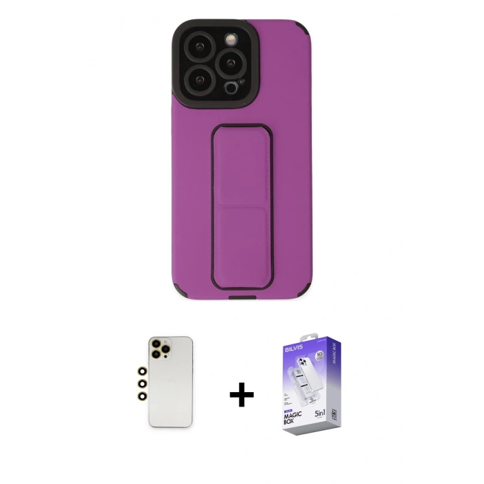 MARSİLYAN™- iPhone 13 Pro Max Kılıf Çekirdek Yansıma - Siyah Bilvis 5in1 3D Magic Cam Ekran Koruyucu + Shine Kamera Lens - GD