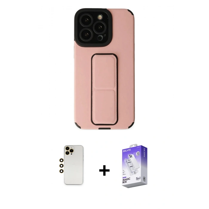 MARSİLYAN™- iPhone 13 Pro Max Kılıf Çekirdek Yansıma - Siyah Bilvis 5in1 3D Magic Cam Ekran Koruyucu + Shine Kamera Lens - GD