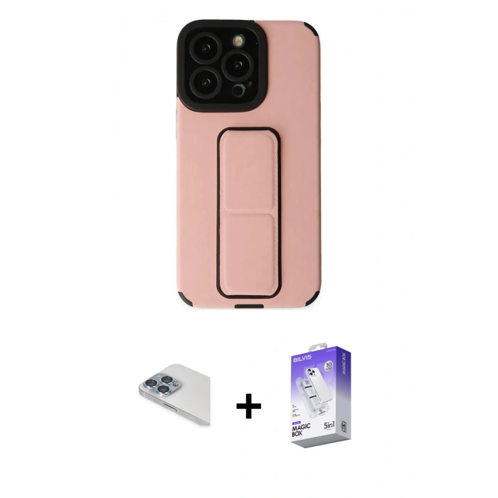 MARSİLYAN™- iPhone 13 Pro Max Kılıf Çekirdek Yansıma - Siyah Bilvis 5in1 3D Magic Cam Ekran Koruyucu + Pers Alüminyum Kamera Lens - SABE
