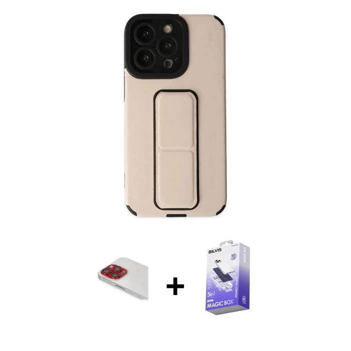 MARSİLYAN™- iPhone 13 Pro Max Kılıf Çekirdek Yansıma - Siyah Bilvis 5in1 5D Magic Hayalet Cam Ekran Koruyucu + Pers Alüminyum Kamera Lens - KI