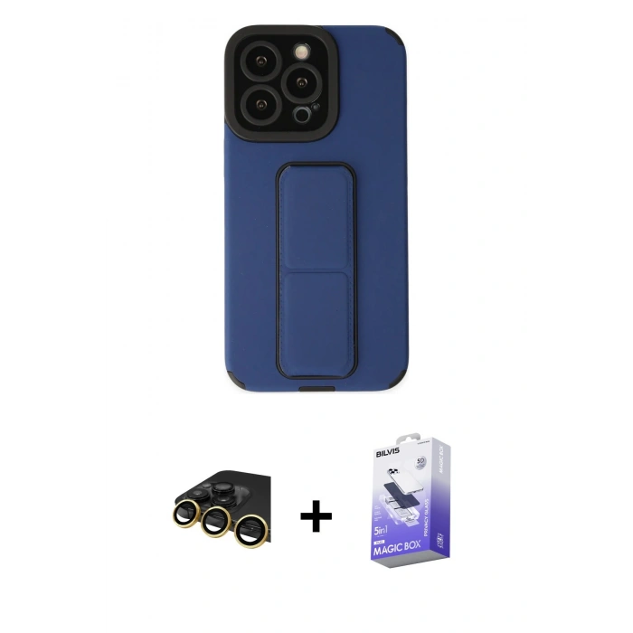 MARSİLYAN™- iPhone 13 Pro Max Kılıf Çekirdek Yansıma - Siyah Bilvis 5in1 5D Magic Hayalet Cam Ekran Koruyucu + Raze Metal Kamera Lens - GD