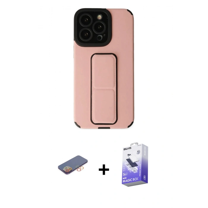 MARSİLYAN™- iPhone 13 Pro Max Kılıf Çekirdek Yansıma - Siyah Bilvis 5in1 5D Magic Hayalet Cam Ekran Koruyucu + Renkli Kamera Lens Koruma Cam - TU