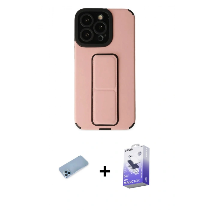 MARSİLYAN™- iPhone 13 Pro Max Kılıf Çekirdek Yansıma - Siyah Bilvis 5in1 5D Magic Hayalet Cam Ekran Koruyucu + Shine Kamera Lens Koruma Cam - MI
