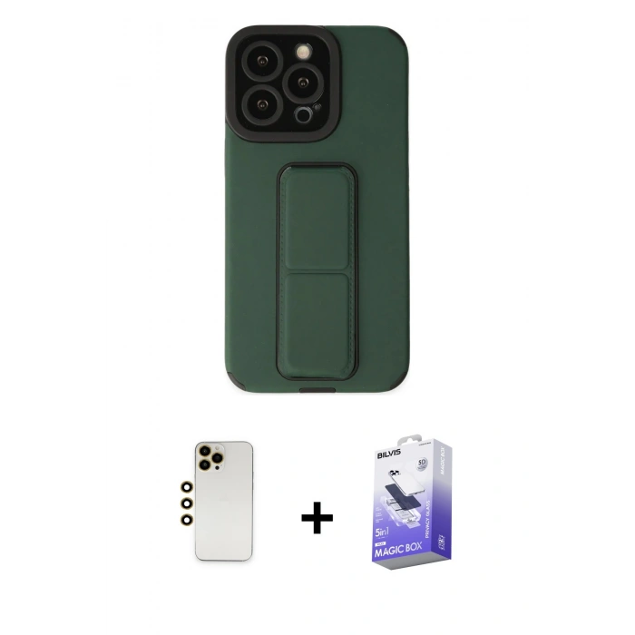 MARSİLYAN™- iPhone 13 Pro Max Kılıf Çekirdek Yansıma - Siyah Bilvis 5in1 5D Magic Hayalet Cam Ekran Koruyucu + Shine Kamera Lens - GD
