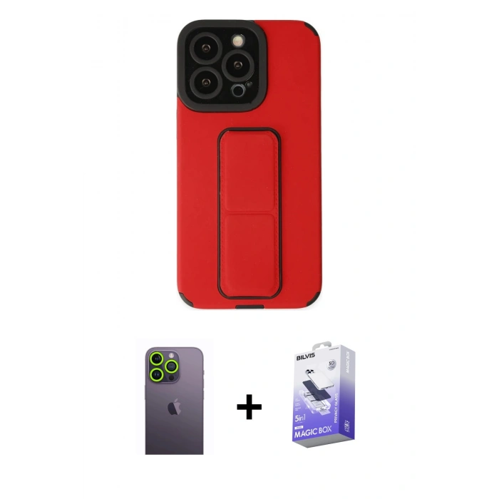 MARSİLYAN™- iPhone 13 Pro Max Kılıf Çekirdek Yansıma - Siyah Bilvis 5in1 5D Magic Hayalet Cam Ekran Koruyucu + Neon Fosforlu Kamera Lens - YL