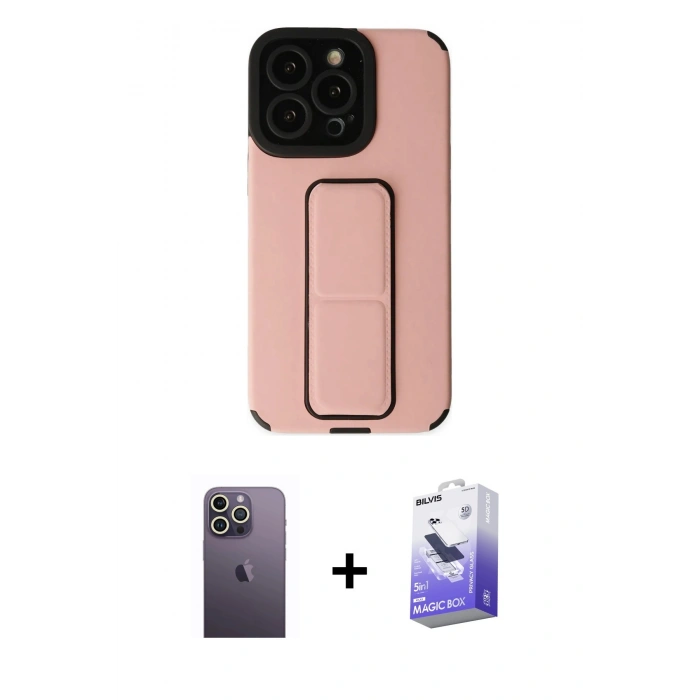 MARSİLYAN™- iPhone 13 Pro Max Kılıf Çekirdek Yansıma - Siyah Bilvis 5in1 5D Magic Hayalet Cam Ekran Koruyucu + Neon Fosforlu Kamera Lens - BZ