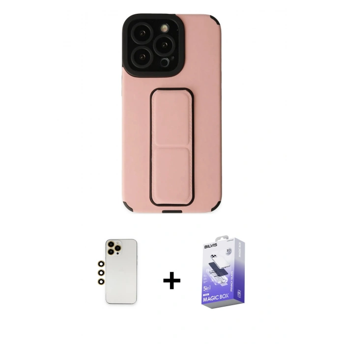 MARSİLYAN™- iPhone 13 Pro Max Kılıf Çekirdek Yansıma - Siyah Bilvis 5in1 5D Magic Hayalet Cam Ekran Koruyucu + Shine Kamera Lens - GD