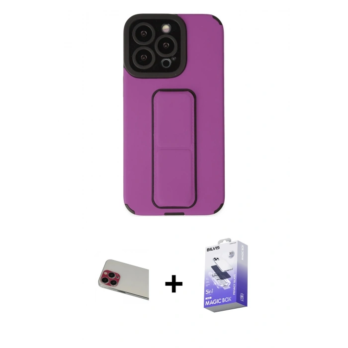 MARSİLYAN™- iPhone 13 Pro Max Kılıf Çekirdek Yansıma - Siyah Bilvis 5in1 5D Magic Hayalet Cam Ekran Koruyucu + Rainbow Kamera Lens Koruma Cam - KI