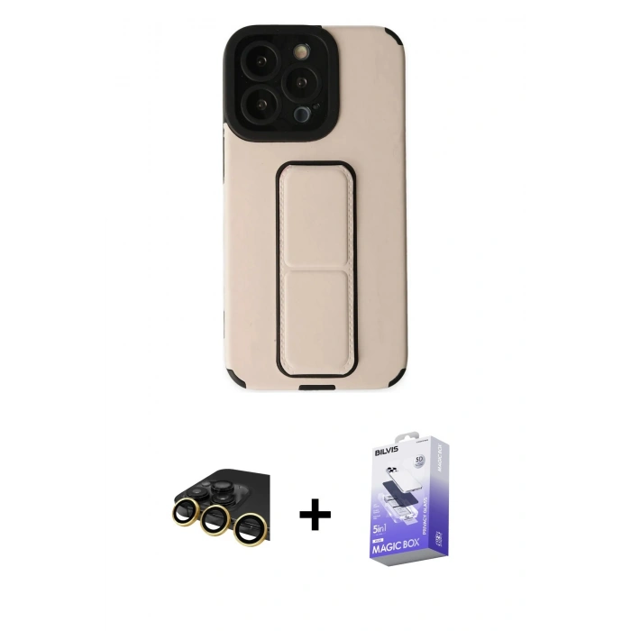 MARSİLYAN™- iPhone 13 Pro Max Kılıf Çekirdek Yansıma - Siyah Bilvis 5in1 5D Magic Hayalet Cam Ekran Koruyucu + Raze Metal Kamera Lens - GD