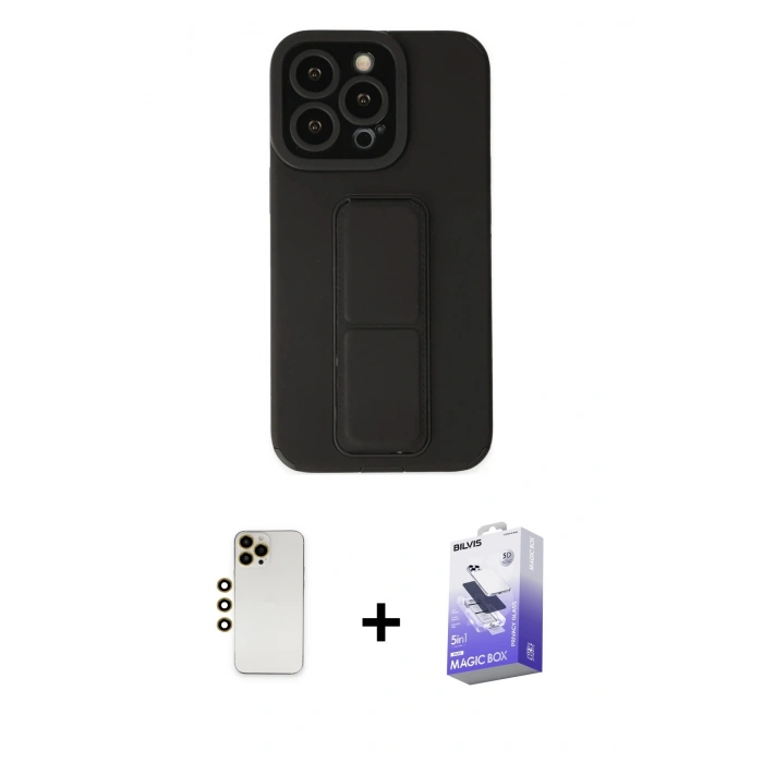 MARSİLYAN™- iPhone 13 Pro Max Kılıf Çekirdek Yansıma - Siyah Bilvis 5in1 5D Magic Hayalet Cam Ekran Koruyucu + Shine Kamera Lens - GD