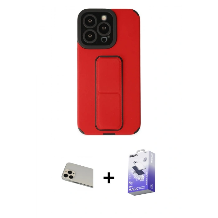 MARSİLYAN™- iPhone 13 Pro Max Kılıf Çekirdek Yansıma - Siyah Bilvis 5in1 5D Magic Hayalet Cam Ekran Koruyucu + Rose Gold Rainbow Kamera Lens Koruma Cam