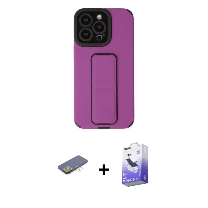 MARSİLYAN™- iPhone 13 Pro Max Kılıf Çekirdek Yansıma - Siyah Bilvis 5in1 5D Magic Hayalet Cam Ekran Koruyucu + Renkli Kamera Lens Koruma Cam - SI