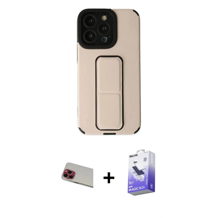 MARSİLYAN™- iPhone 13 Pro Max Kılıf Çekirdek Yansıma - Siyah Bilvis 5in1 5D Magic Hayalet Cam Ekran Koruyucu + Rainbow Kamera Lens Koruma Cam - KI