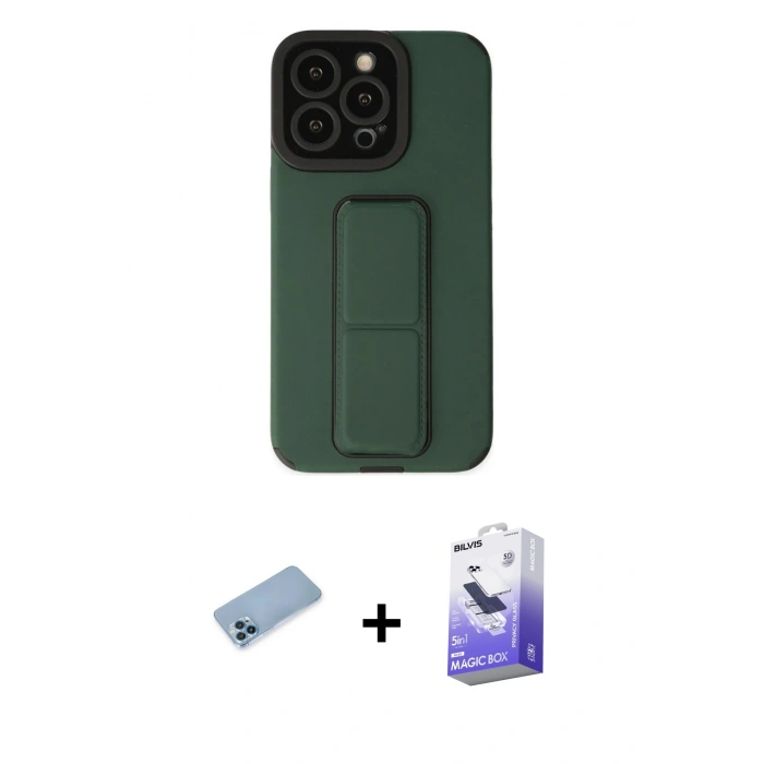 MARSİLYAN™- iPhone 13 Pro Max Kılıf Çekirdek Yansıma - Siyah Bilvis 5in1 5D Magic Hayalet Cam Ekran Koruyucu + Shine Kamera Lens Koruma Cam - MI