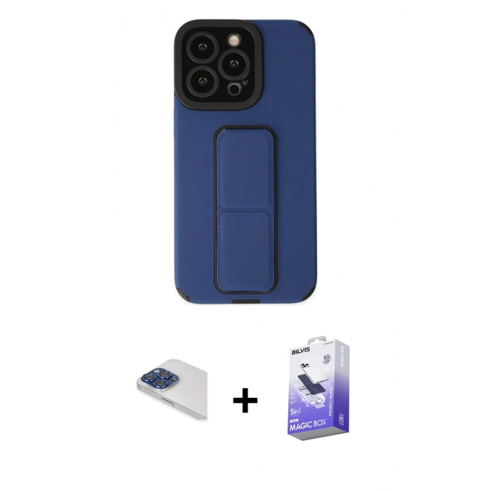 MARSİLYAN™- iPhone 13 Pro Max Kılıf Çekirdek Yansıma - Siyah Bilvis 5in1 5D Magic Hayalet Cam Ekran Koruyucu + Pers Alüminyum Kamera Lens - LT