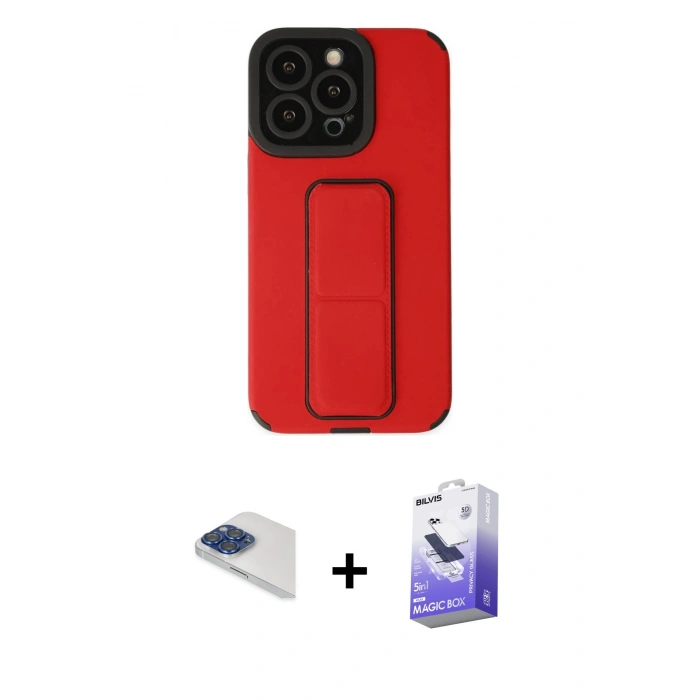 MARSİLYAN™- iPhone 13 Pro Max Kılıf Çekirdek Yansıma - Siyah Bilvis 5in1 5D Magic Hayalet Cam Ekran Koruyucu + Pers Alüminyum Kamera Lens - LT