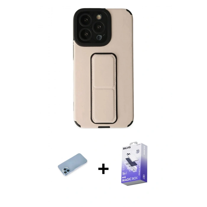MARSİLYAN™- iPhone 13 Pro Max Kılıf Çekirdek Yansıma - Siyah Bilvis 5in1 5D Magic Hayalet Cam Ekran Koruyucu + Shine Kamera Lens Koruma Cam - MI
