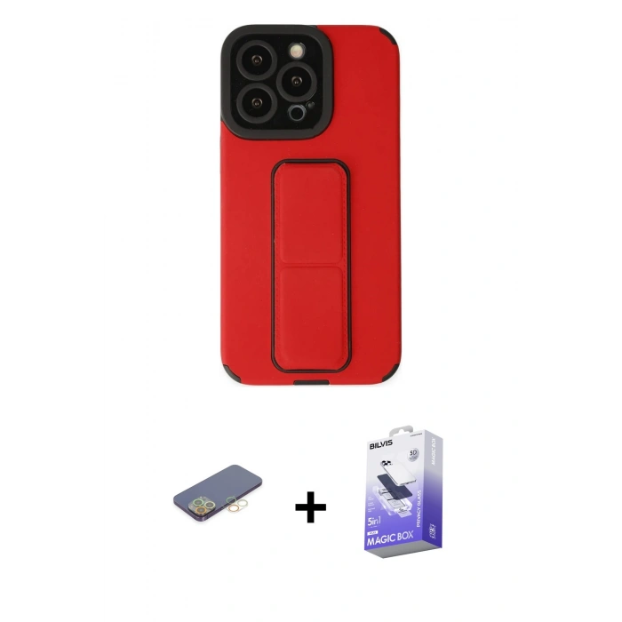 MARSİLYAN™- iPhone 13 Pro Max Kılıf Çekirdek Yansıma - Siyah Bilvis 5in1 5D Magic Hayalet Cam Ekran Koruyucu + Renkli Kamera Lens Koruma Cam - SI