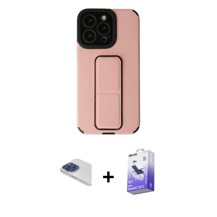 MARSİLYAN™- iPhone 13 Pro Max Kılıf Çekirdek Yansıma - Siyah Bilvis 5in1 5D Magic Hayalet Cam Ekran Koruyucu + Pers Alüminyum Kamera Lens - LT