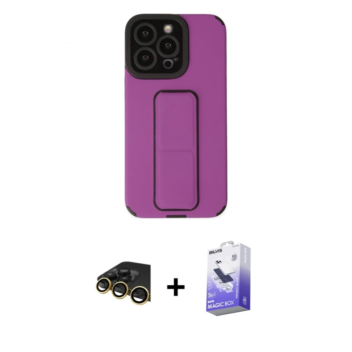 MARSİLYAN™- iPhone 13 Pro Max Kılıf Çekirdek Yansıma - Siyah Bilvis 5in1 5D Magic Hayalet Cam Ekran Koruyucu + Raze Metal Kamera Lens - GD