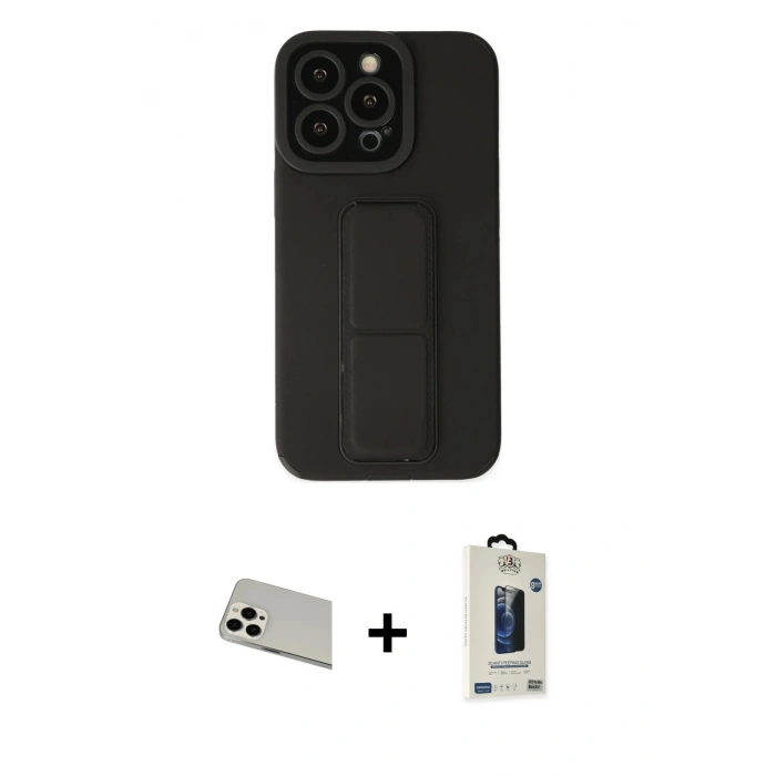 MARSİLYAN™- iPhone 13 Pro Max Kılıf Çekirdek Yansıma - Siyah Bilvis Hayalet Cam Ekran Koruyucu + Rainbow Kamera Lens Koruma Cam - BZ