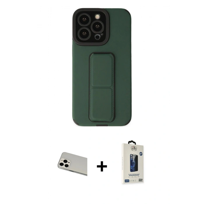 MARSİLYAN™- iPhone 13 Pro Max Kılıf Çekirdek Yansıma - Siyah Bilvis Hayalet Cam Ekran Koruyucu + Rainbow Kamera Lens Koruma Cam - BZ