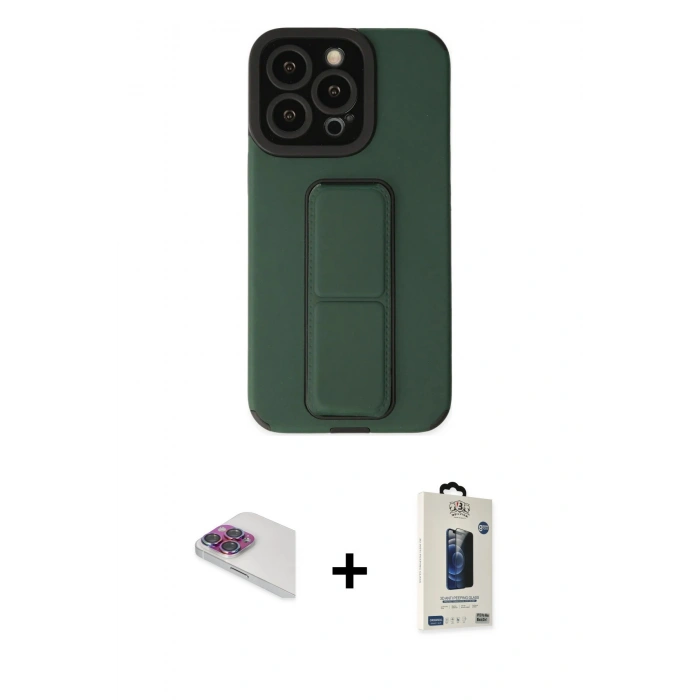 MARSİLYAN™- iPhone 13 Pro Max Kılıf Çekirdek Yansıma - Siyah Bilvis Hayalet Cam Ekran Koruyucu + Gökkuşağı Pers Alüminyum Kamera Lens