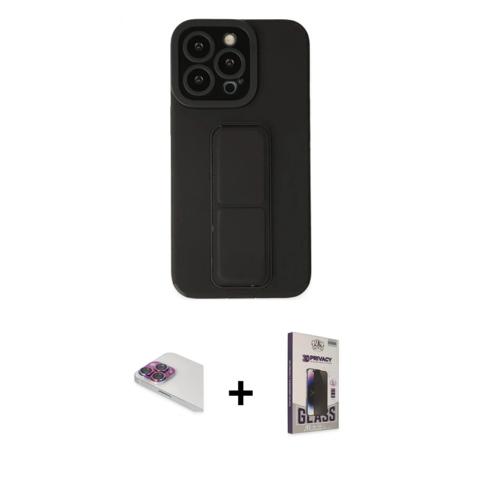 MARSİLYAN™- iPhone 13 Pro Max Kılıf Çekirdek Yansıma - Siyah Bilvis Hayalet Cam Ekran Koruyucu + Pers Alüminyum Kamera Lens - GI