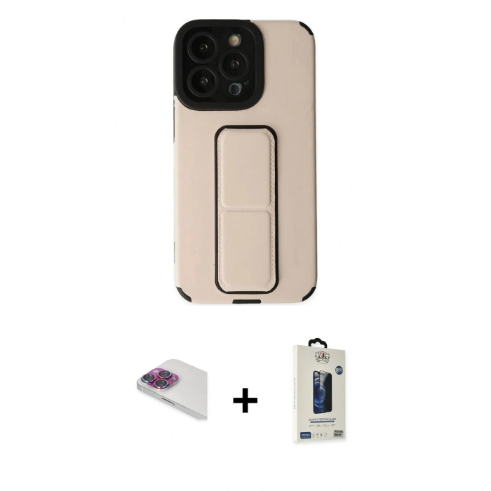 MARSİLYAN™- iPhone 13 Pro Max Kılıf Çekirdek Yansıma - Siyah Bilvis Hayalet Cam Ekran Koruyucu + Gökkuşağı Pers Alüminyum Kamera Lens