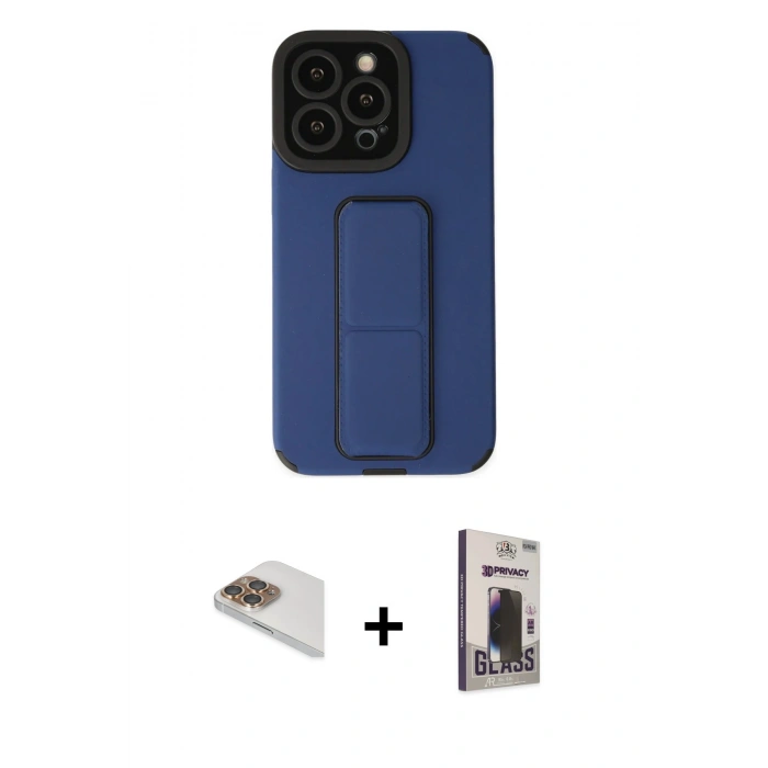 MARSİLYAN™- iPhone 13 Pro Max Kılıf Çekirdek Yansıma - Siyah Bilvis Hayalet Cam Ekran Koruyucu + Pers Alüminyum Kamera Lens - GD