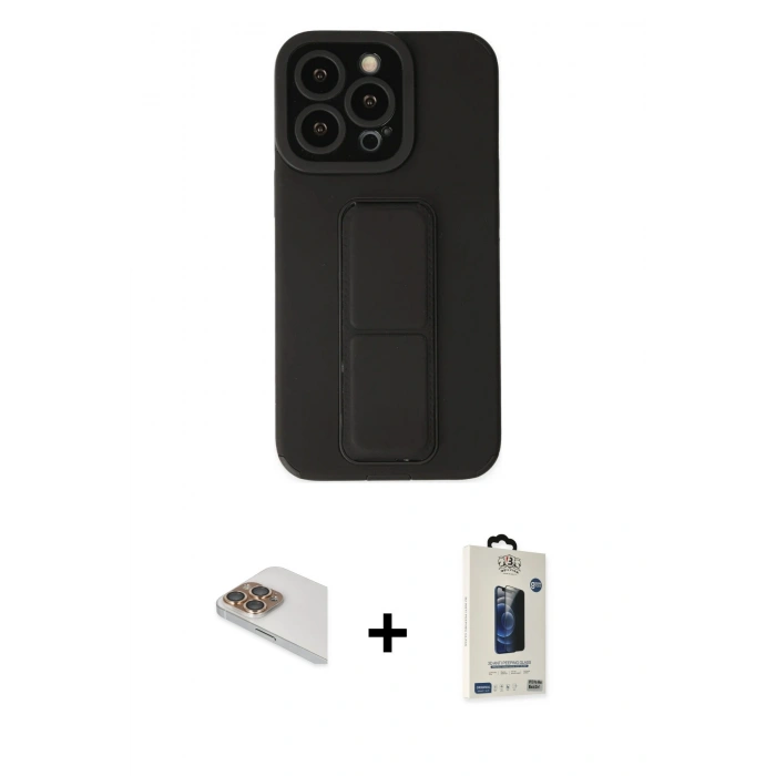 MARSİLYAN™- iPhone 13 Pro Max Kılıf Çekirdek Yansıma - Siyah Bilvis Hayalet Cam Ekran Koruyucu + Pers Alüminyum Kamera Lens - GD