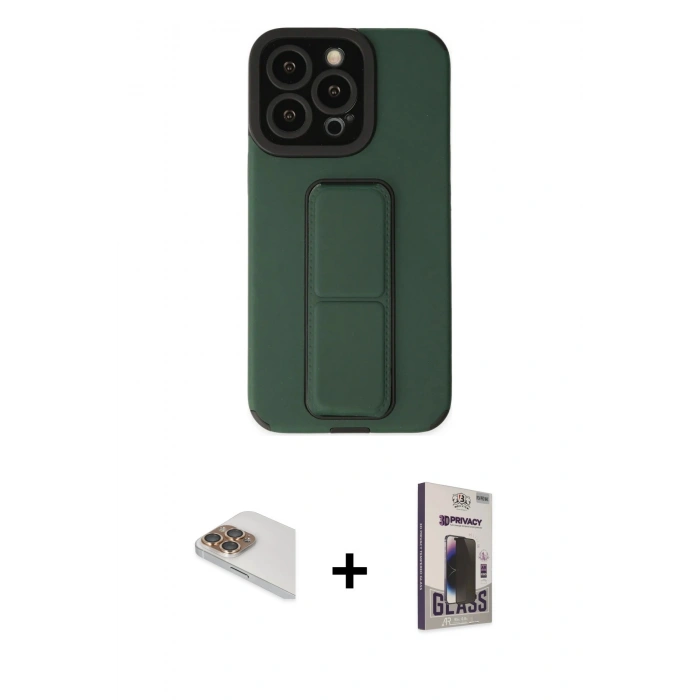 MARSİLYAN™- iPhone 13 Pro Max Kılıf Çekirdek Yansıma - Siyah Bilvis Hayalet Cam Ekran Koruyucu + Pers Alüminyum Kamera Lens - GD