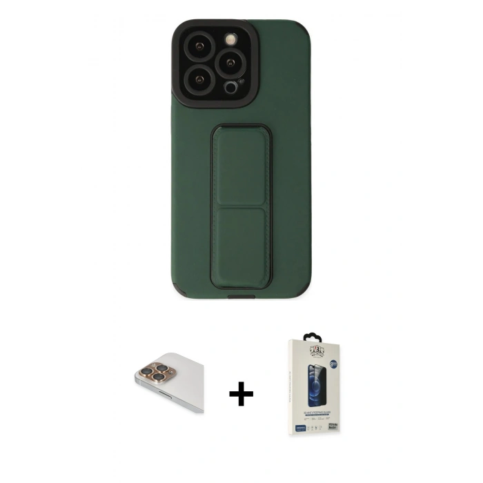 MARSİLYAN™- iPhone 13 Pro Max Kılıf Çekirdek Yansıma - Siyah Bilvis Hayalet Cam Ekran Koruyucu + Pers Alüminyum Kamera Lens - GD