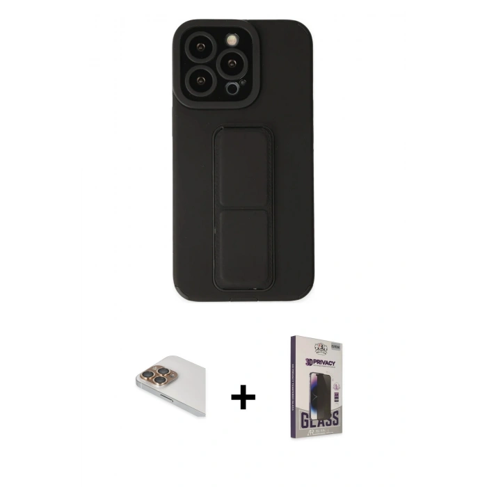 MARSİLYAN™- iPhone 13 Pro Max Kılıf Çekirdek Yansıma - Siyah Bilvis Hayalet Cam Ekran Koruyucu + Pers Alüminyum Kamera Lens - GD