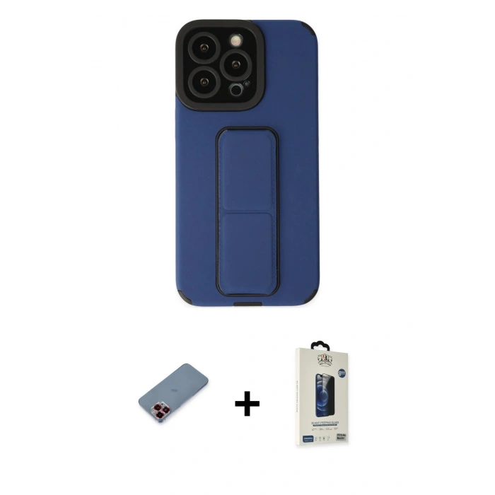 MARSİLYAN™- iPhone 13 Pro Max Kılıf Çekirdek Yansıma - Siyah Bilvis Hayalet Cam Ekran Koruyucu + Kırmızı Metal Kamera Lens Koruma Cam