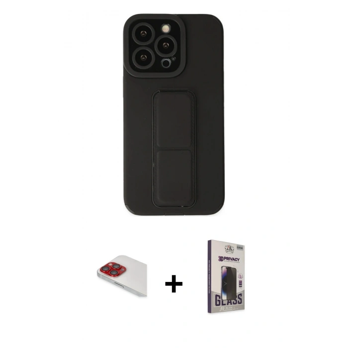 MARSİLYAN™- iPhone 13 Pro Max Kılıf Çekirdek Yansıma - Siyah Bilvis Hayalet Cam Ekran Koruyucu + Pers Alüminyum Kamera Lens - KI