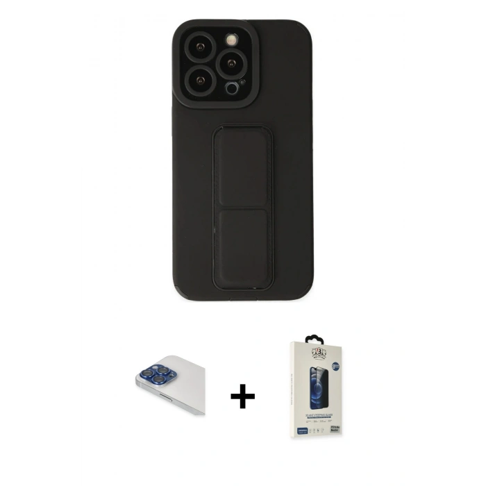 MARSİLYAN™- iPhone 13 Pro Max Kılıf Çekirdek Yansıma - Siyah Bilvis Hayalet Cam Ekran Koruyucu + Pers Alüminyum Kamera Lens - LT
